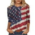 thumbnail image 1 of Plus Size July 4th Tshirts Womens 3/4 Length Sleeve Crewneck Graphic Tees Funny Holiday Patriotic Outfits Dark Blue, XL, 1 of 5
