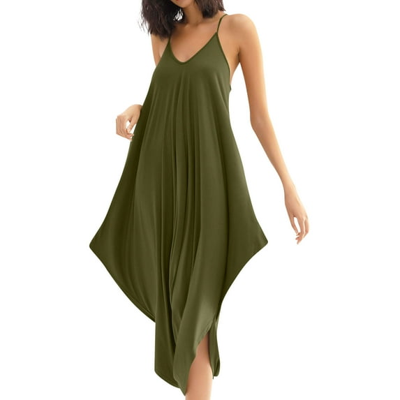 Plus Size Jumpsuit Clearance Women's Casual Sleeveless Loose Straps Solid High Waist Wide Leg Jumpsuit Rompers With Pocket Jumpsuit For Women Summer