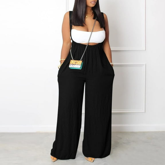 Plus Size Jumpsuit Plus Size Jumpsuits For Women Dressy Wide Leg Jumpsuits Sexy Halter Rompers Summer Linen Formal Jumpsuit,Black Women'S Polyester Casual Pants 2XL