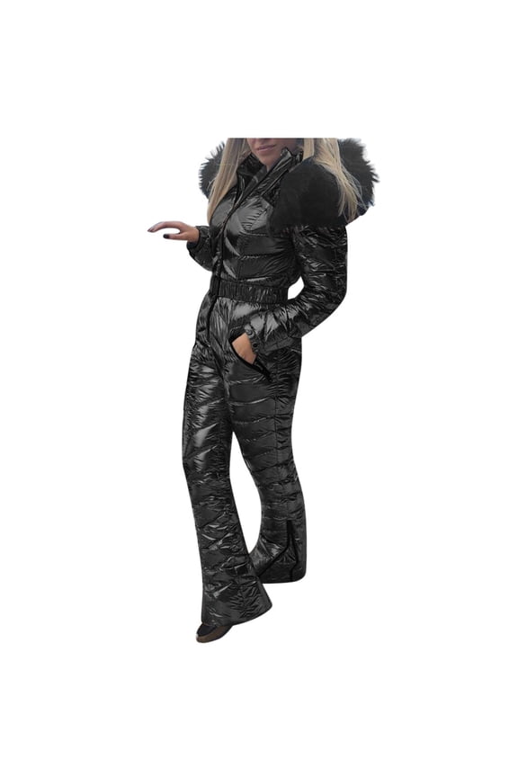 Plus Size Jumpsuit Women Solid Casual Thick Hot Snowboard Skisuit Outdoor Sports Zipper Cotton Padded Hooded Jumpsuit Ski Suit,Brown Women'S Nylon Jumpsuit 2XL