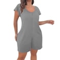 thumbnail image 1 of Plus Size Jumpsuit for Women Summer Casual Scoop Neck Cap Sleeve Solid Color Tunic Waist Elastic Wide Leg Baggy Short Rompers Gray L-5XL, 1 of 7