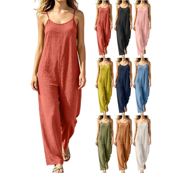 Plus Size Jumpsuit for Womens Fashion Spring And Summer Sleeveless Solid Color With Pockets Wide Legs Jumpsuit