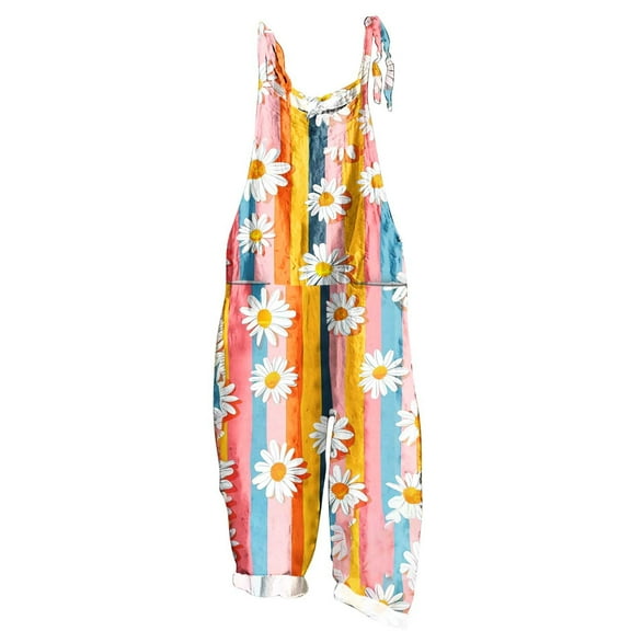 Plus Size Jumpsuits Linen Boho Jumpsuits for Women Loose Casual Summer Rompers Floral Rompers Wide Leg Bib Overall with Pockets High Waist Leggings with Pockets Multicolor XXL