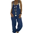 thumbnail image 1 of Plus Size Jumpsuits for Women 2023 Holiday Playsuit Summer Boho Spaghetti Straps Ruffle Sleeve High Waisted Long Wide Leg Rompers with Pockets Dark Blue XXL, 1 of 5