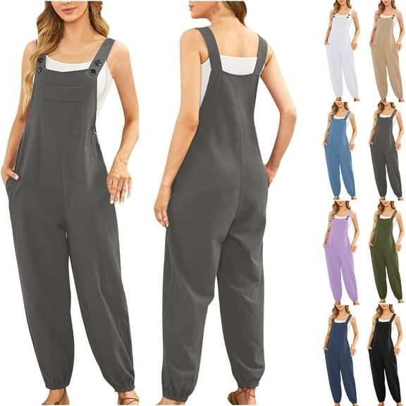 Plus Size Jumpsuits for Women Elegant Fashion and Casual Cold Shoulder Jumpsuit Solid Button Suspender Jumpsuits Wide Pocket Leg Pant Gift for Women 50% off Clearance