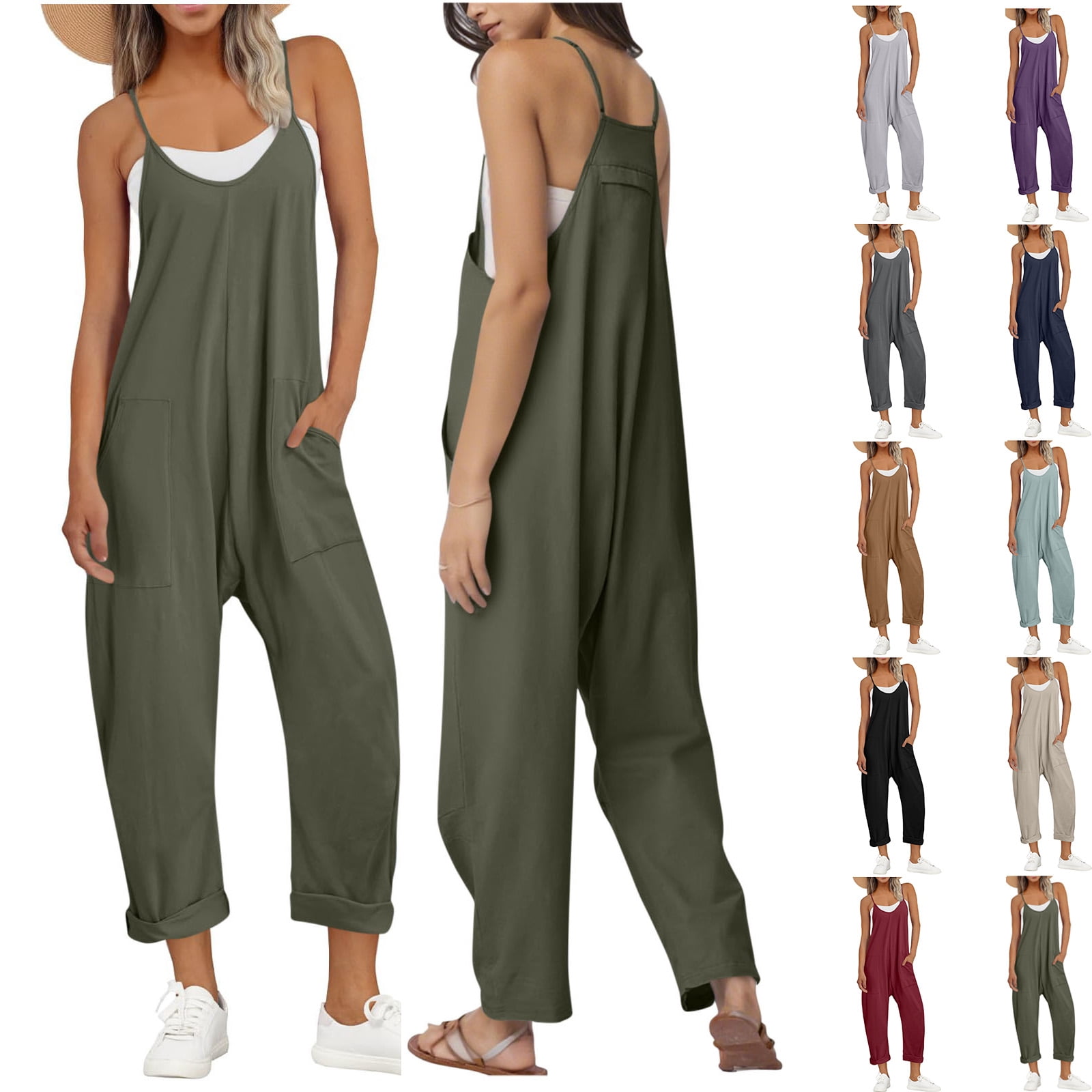 Plus Size Jumpsuits for Women Elegant Fashion and Casual Cold Shoulder Jumpsuit Solid Suspender Jumpsuits Wide Pocket Leg Pant Gift for Women 50% off Clearance