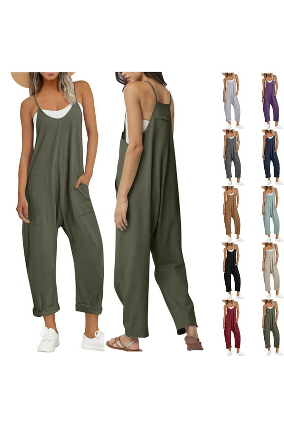 Plus Size Jumpsuits for Women Elegant Fashion and Casual Cold Shoulder Jumpsuit Solid Suspender Jumpsuits Wide Pocket Leg Pant Gift for Women 50% off Clearance