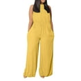 thumbnail image 1 of Plus Size Jumpsuits for Women Dressy Linen Wide Leg Jumpsuit Solid Color Sexy Sleeveless Halter Top Mock Neck Overalls Yellow M, 1 of 5