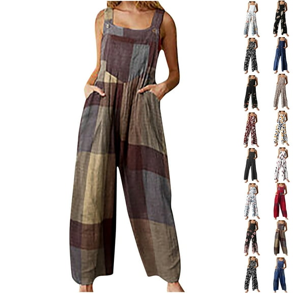 Plus Size Jumpsuits for Women Elegant Fashion Ethnic Style Patchwork Vintage Printed Buttons Suspender Jumpsuit Gift for Women