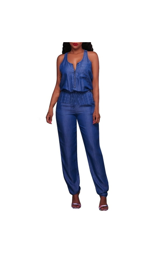 Plus Size Jumpsuits for Women Womens Casual Off Shoulder Denim Jeans Pocket Sleeveless Jumpsuits Rompers Enterizos De Mujer De Verano