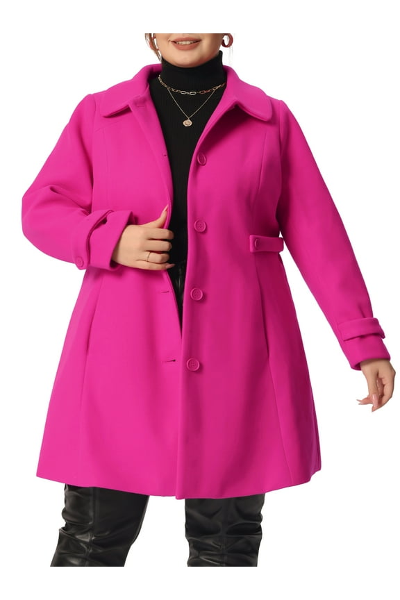 Plus Size Junior's Plus Size Peacoat Peter Pan Collar Cuff Button Waist Single Breasted Long Coats