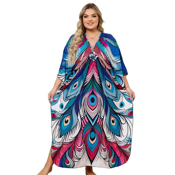 Plus Size Kaftan Dresses for Women Long Caftan Loungewear Maxi Beach Dress Oversized Beachwear Elegant House Wear Nightgown moomoo Dress Vacation Outfits Summer Mexico Resort Tunic Maternity Dresses