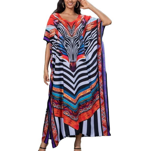 Plus Size Kaftan Dresses for Women Bathing Suit Cover Up V-Neck Caftan Loose Long Maxi Beach Dress Loose Loungewear