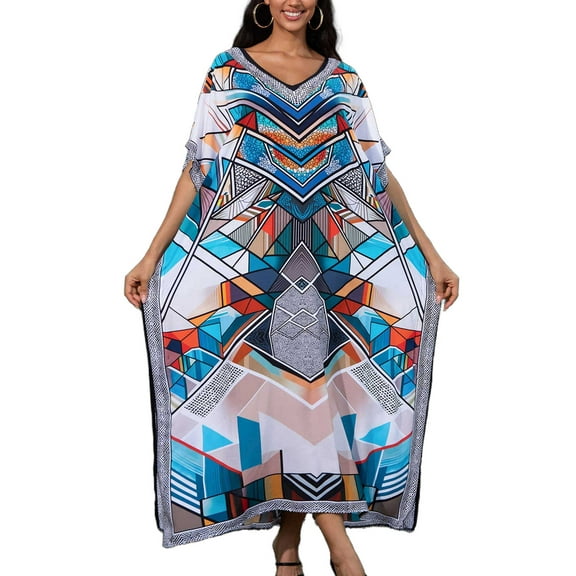 Plus Size Kaftan Dresses for Women Bathing Suit Cover Up V-Neck Caftan Loose Long Maxi Beach Dress Loose Loungewear