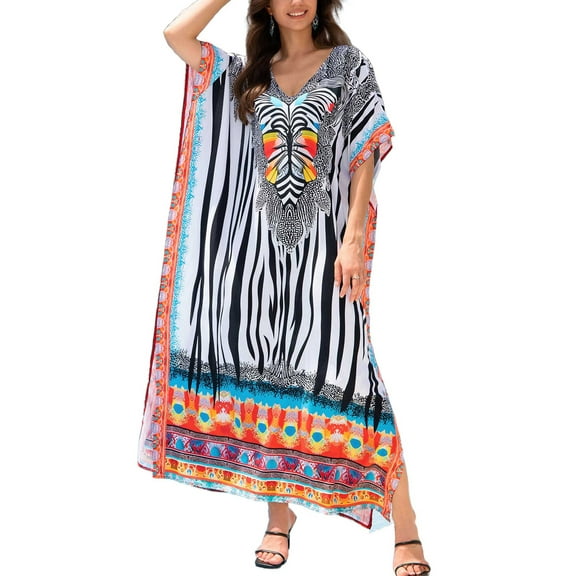 Plus Size Kaftan Dresses for Women Bathing Suit Cover Up V-Neck Caftan Loose Long Maxi Beach Dress Loose Loungewear