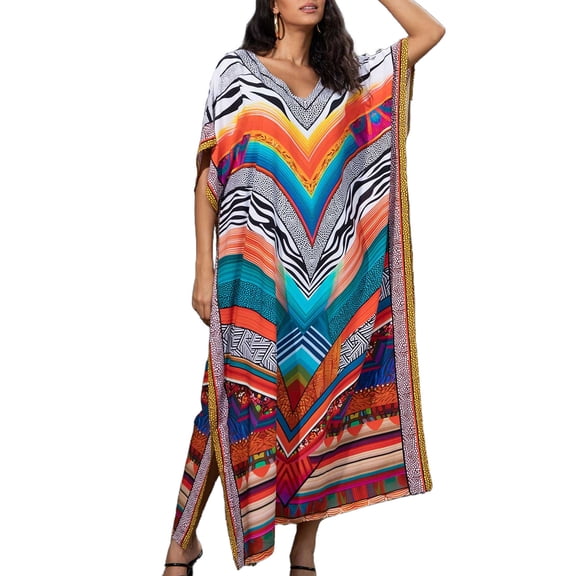 Plus Size Kaftan Dresses for Women Bathing Suit Cover Up V-Neck Caftan Loose Long Maxi Beach Dress Loose Loungewear