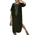 thumbnail image 1 of Plus Size Kaftan Dresses for Women Beach Caftan Loungewear Mexican Embroidered Dress Long Beach Tunic Summer Elegant Vacation Outfit Long Sleeve Robe, 1 of 10