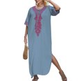 thumbnail image 1 of Plus Size Kaftan Dresses for Women Beach Caftan Loungewear Mexican Embroidered Dress Long Beach Tunic Summer Elegant Vacation Outfit Long Sleeve Robe, 1 of 10