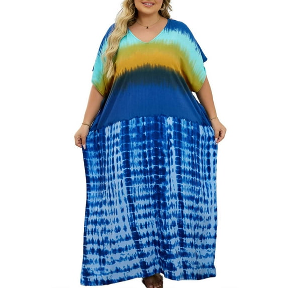 Plus Size Kaftan Dresses for Women Maxi Beach Dress Loungewear Batwing Sleeve Caftans Long Bathing Suit Cover Up moomoo Dress