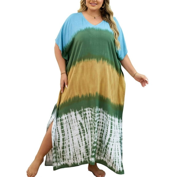 Plus Size Kaftan Dresses for Women Maxi Beach Dress Loungewear Batwing Sleeve Caftans Long Bathing Suit Cover Up moomoo Dress