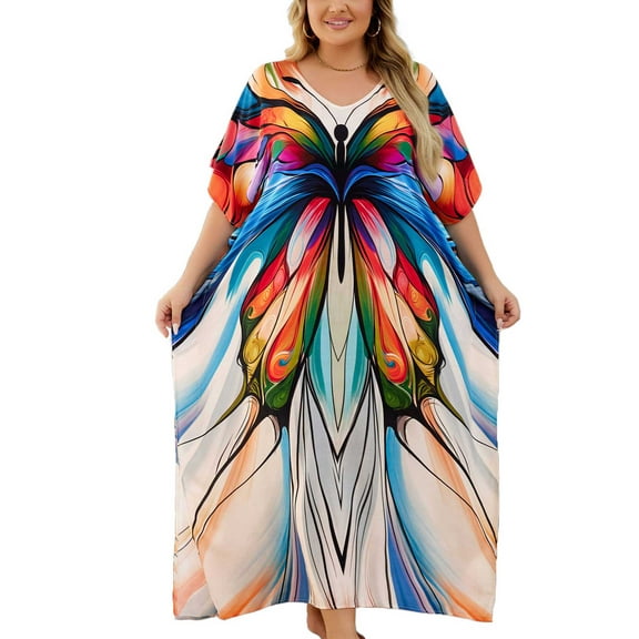 Plus Size Kaftan Dresses for Women Maxi Beach Dress Loungewear Batwing Sleeve Caftans Long Bathing Suit Cover Up moomoo Dress