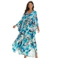 thumbnail image 1 of Plus Size Kaftans for Women Printed Maxi Beach Dress Woven V-neck Caftan Tunic Summer Resort Wear Loose House Dress Oversized Muumuu Dresses Middle Eastern Abaya, 1 of 12