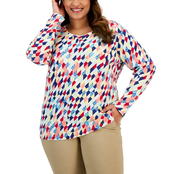Plus Size Kaleidoscope Geo Print Top Ultra Blue 3X