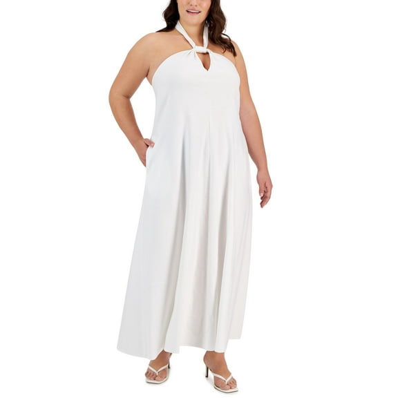 Plus Size Keyhole Halter-Neck Maxi Dress Bright White 4X
