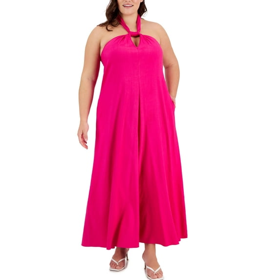 Plus Size Keyhole Halter-Neck Maxi Dress Pink Tutu 3X