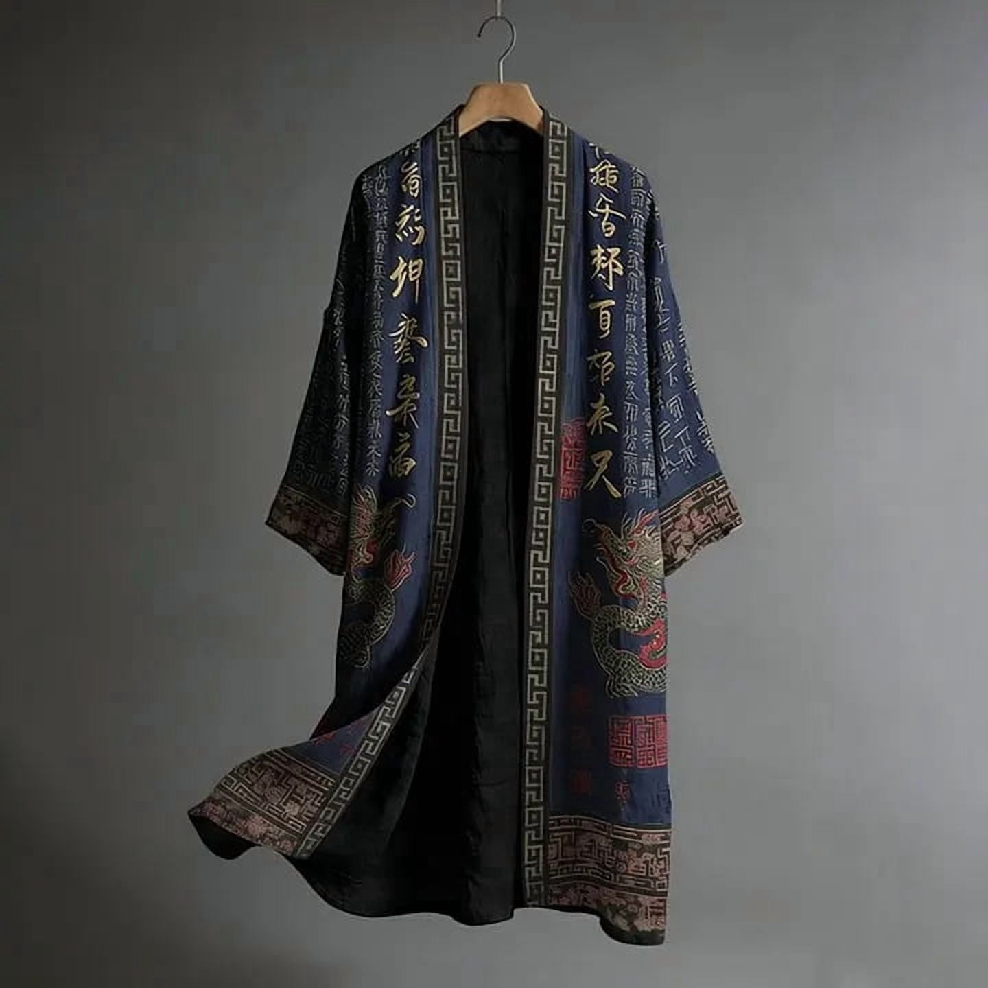 Plus Size Kimono Cardigan Men Men's Japanese Long Samurai Costume ...