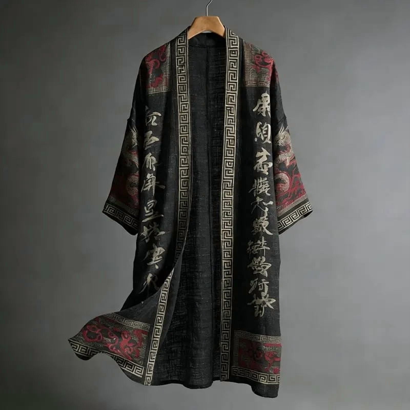 Plus Size Kimono Cardigan Men Men's Japanese Long Samurai Costume ...