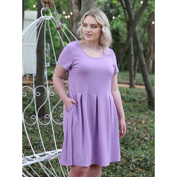 Plus Size Knee Length Pleated Pocket Dress
