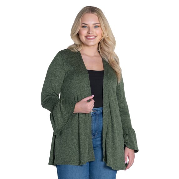 Plus Size Knit Bell Sleeve Open Cardigan
