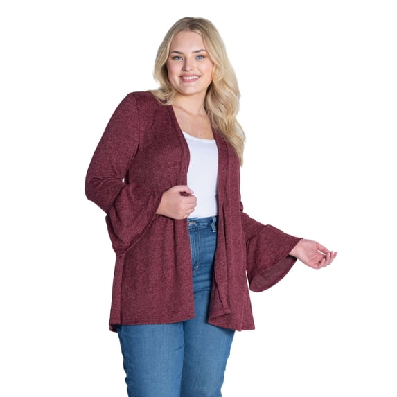 Plus Size Knit Bell Sleeve Open Cardigan