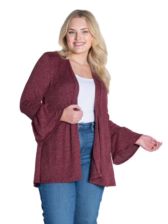 Plus Size Knit Bell Sleeve Open Cardigan