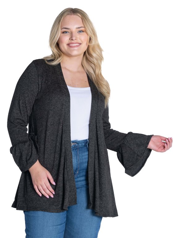 Plus Size Knit Bell Sleeve Open Cardigan