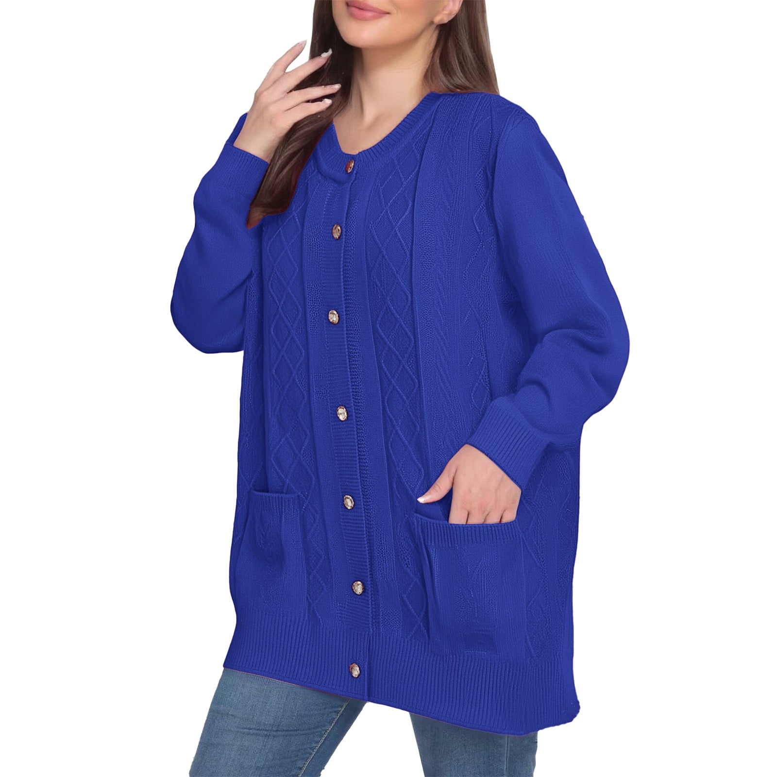 Plus Size Knit Button Cardigan for Elderly Women and Middle Aged