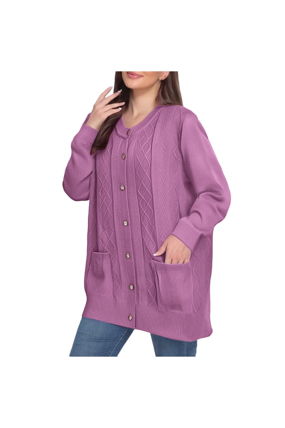 Plus Size Knit Button Cardigan for Elderly Women and Middle Aged Moms, Cozy Open Front Sweater with Soft Comfort Fit, Warm Casual Outerwear for Daily Wear in Fall, Winter and Spring Seasons