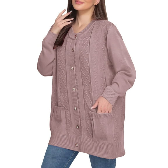 Plus Size Knit Button Cardigan for Elderly Women and Middle Aged Moms, Cozy Open Front Sweater with Soft Comfort Fit, Warm Casual Outerwear for Daily Wear in Fall, Winter and Spring Seasons Khaki XL