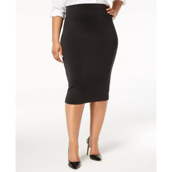 Plus Size Knit Pencil Skirt Deep Black 20W