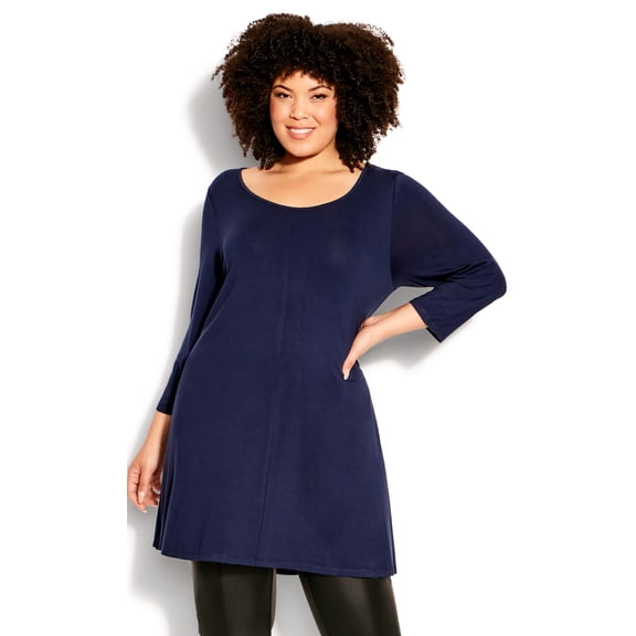 Plus Size Knit Swing Plain Tunic Top Navy 18W