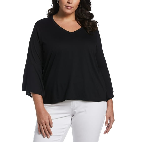 Plus Size Knit V-neck Ruffle Top Black 3X