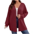 thumbnail image 1 of Plus Size Knitted Stripe Cardigan for Womens Fall Winter Open-Front Crochet Sweaters Jackets Loose Relaxed Fit Velvet Knit Sweater Blouses Long Sleeve Blouses, 1 of 7