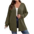 thumbnail image 1 of Plus Size Knitted Stripe Cardigan for Womens Fall Winter Open-Front Crochet Sweaters Jackets Loose Relaxed Fit Velvet Knit Sweater Blouses Long Sleeve Blouses, 1 of 7