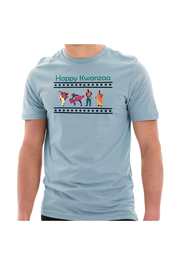Plus Size Kwanzaa Celebration Graphic Design Ring Spun Combed Cotton Short Sleeve Deluxe Jersey T-Shirt - Blue Mist 2XL