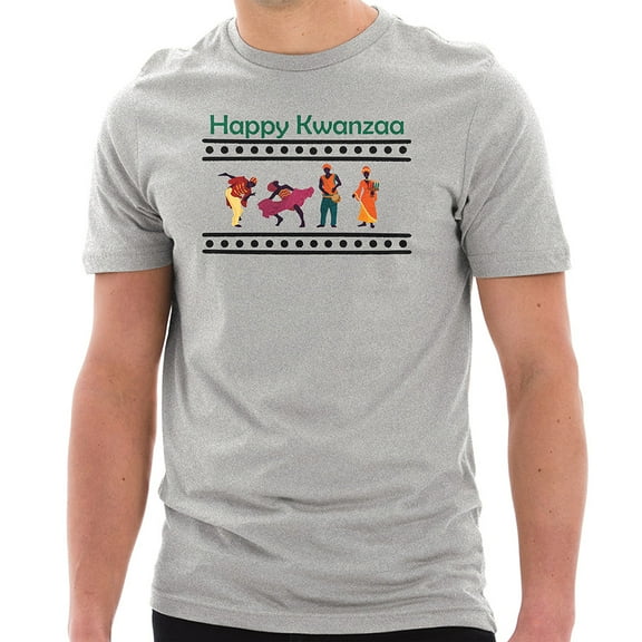 Plus Size Kwanzaa Celebration Graphic Design Ring Spun Combed Cotton Short Sleeve Deluxe Jersey T-Shirt - Heather Grey 3XL