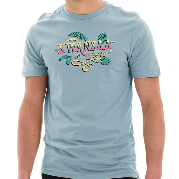 Plus Size Kwanzaa is Here Graphic Design Ring Spun Combed Cotton Short Sleeve Deluxe Jersey T-Shirt - Blue Mist XL