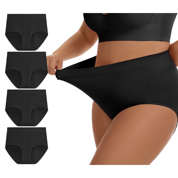 Plus Size L-4XL High Waisted Briefs for Women Plus Size Ladies Underwear Stretch Full Coverage Panties 4 Pack