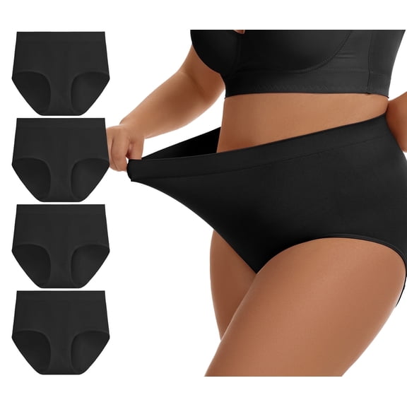 Plus Size L-4XL High Waisted Briefs for Women Plus Size Ladies Underwear Stretch Full Coverage Panties 4 Pack