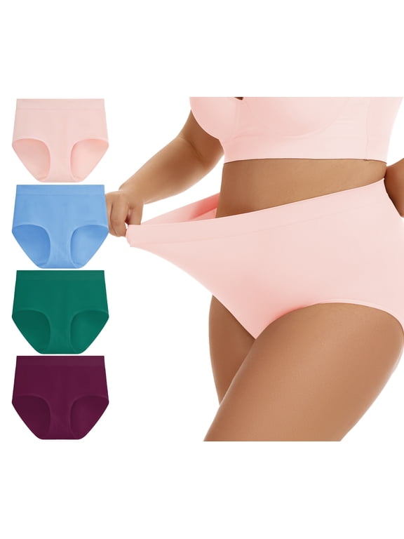 Plus Size High Waisted Briefs for Women Ladies Underwear Stretch Full Coverage Panties 4 Pack 2XL